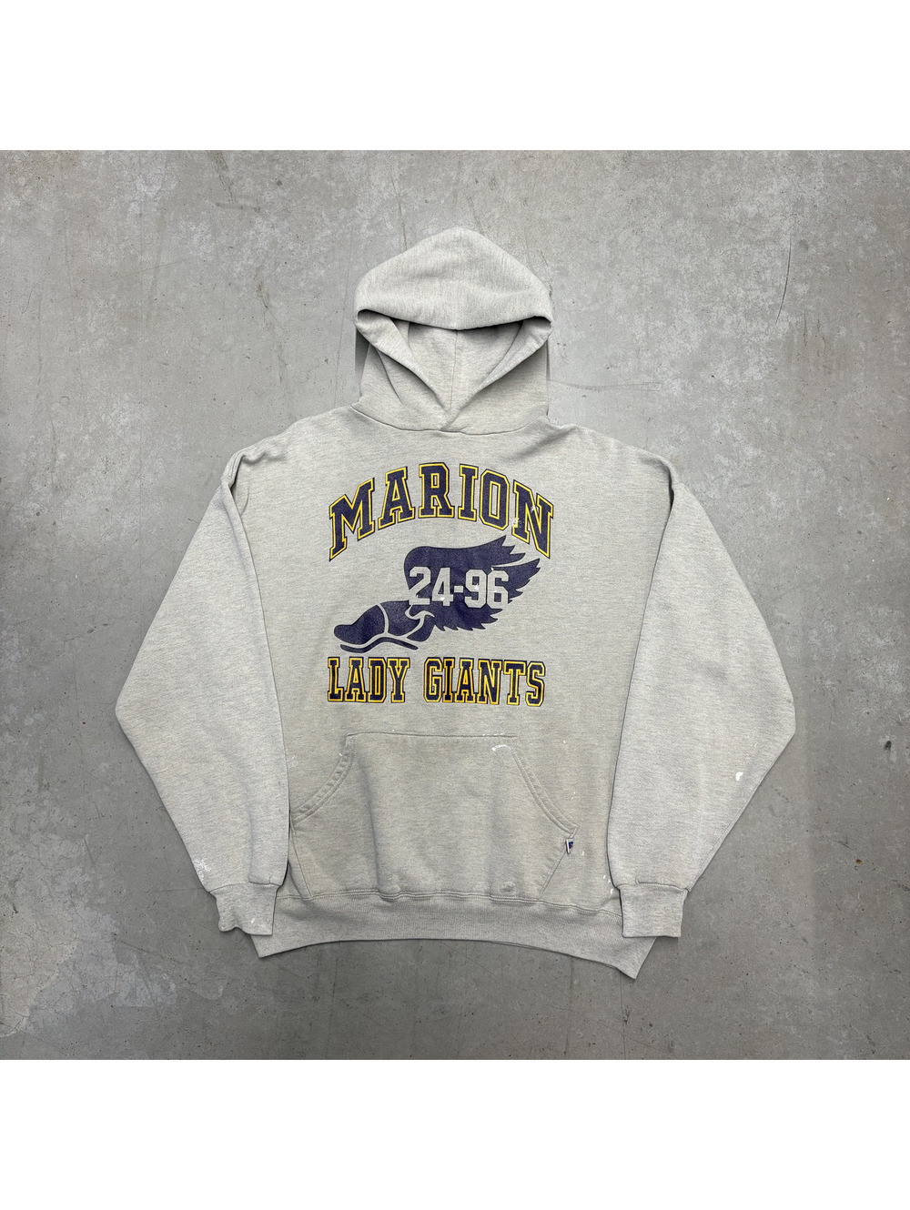 Vintage 90s Marion Lady Giants Wingfoot Russell Athletic Hoodie Extra Large Gray